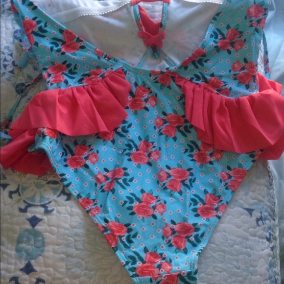 🌺6/10 Host Pick🌺Sky Blue & Pink Ruffle Swim Suit - Picture 5 of 5
